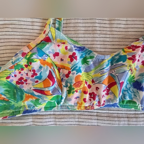 Vintage 90s Sunrays Neon Sailboat Bikini Top Size M Made In Canada - Picture 2 of 9